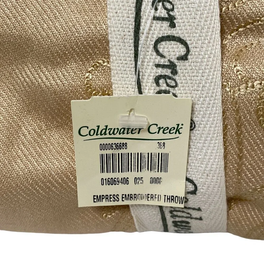 Coldwater Creek Luxury Throw Tan Empress Embroidered with Fringe NEW